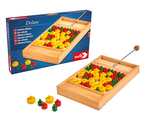 Noris 606101929 Deluxe Scheiben Mikado - Der etwas andere Spieleklassiker für Kinder ab 6 Jahren und Erwachsene – mit Spielmaterial aus Holz von Noris