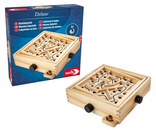 Noris 606101983 Deluxe Holzlabyrinth ab 6 Jahren - Labyrinth aus Holz (20x20 cm) mit 2 Kugeln - Geschicklichkeitsspiel für Kinder & Erwachsene von Noris