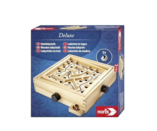 Noris 606101983 Deluxe Holzlabyrinth ab 6 Jahren - Labyrinth aus Holz (20x20 cm) mit 2 Kugeln - Geschicklichkeitsspiel für Kinder & Erwachsene von Noris