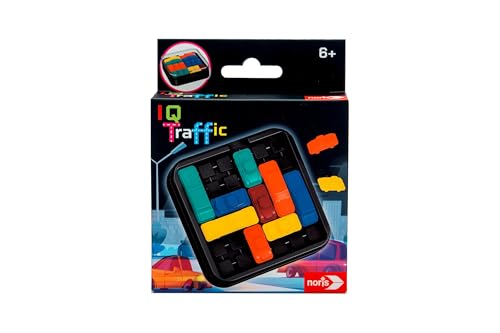 Noris 606134745 - IQ Traffic Spiel (Logikspiel ab 6 Jahre) - kniffliges Stauspiel für 1 Person im kompakten Format, Autospiel mit 160 Aufgaben für Kinder und Erwachsene von noris
