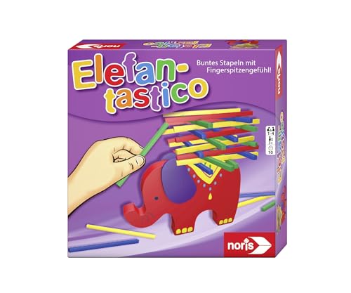 noris 606011640 Elefantastico Buntes Stapeln mit Fingerspitzengefühl Stapelspiel mit hochwertigem Holzspielmaterial, ab 3 Jahren, Mehrfarbig von noris