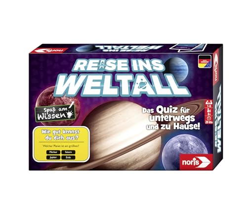 Noris 606011985 Reise ins Weltall - Quizspiel, für 3 bis 6 Spieler – mit Frage und Wahlmöglichkeiten, ab 8 Jahren, Weiß von Noris