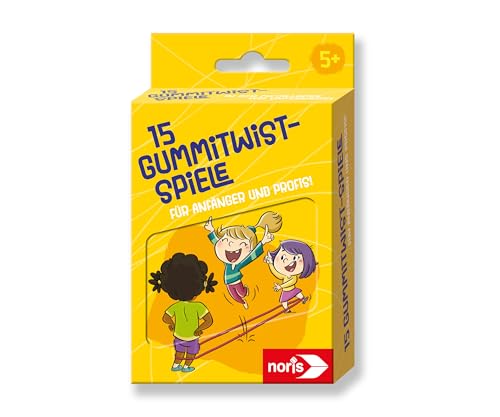 noris 606092104-15 Gummitwist-Spiele für Kinder ab 5 Jahre - Set aus Buntem Hüpfgummi und Spiel-Anleitungen in Blechdose für 3 Spieler, Outdoor-Spielzeug für Anfänger und kleine Profis von noris