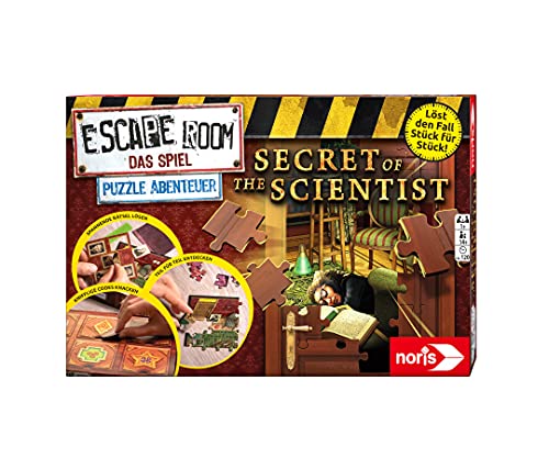 Noris 606101966 Escape Room Puzzle Abenteuer, Secret of The Scientist - Familien und Gesellschaftsspiel für Puzzle-Fans, inkl. 3 Fällen, ab 14 Jahren von Noris