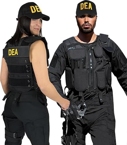 Unisex Erwachsenen Kostüm für Damen und Herren - Faschingskostüme Karvelkostüm SWAT FBI Police Security Kostüm - Einsatzweste - Holster - Cap - Patch - Handschellen Farbe PARTYPOLICE Größe XL-XXL von normani