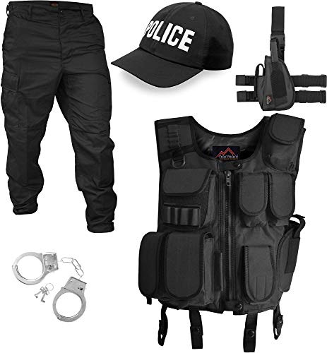 normani SWAT/Security/Police Kostüm bestehend aus Weste, Hose, Pistolenholster, Cap und Handschellen (S-5XL) Farbe Police Größe L von normani