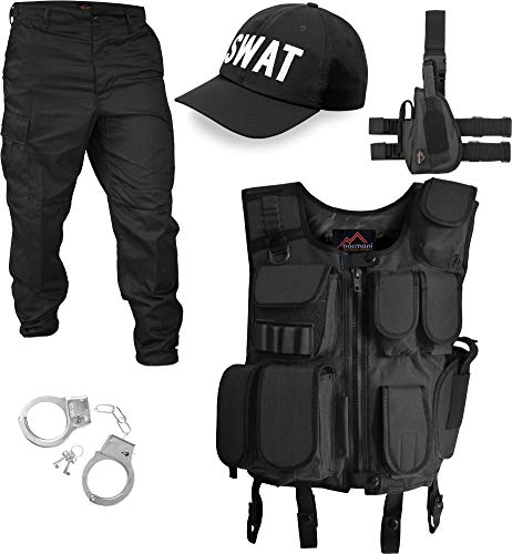 normani SWAT/Security/Police Kostüm bestehend aus Weste, Hose, Pistolenholster, Cap und Handschellen (S-5XL) Farbe SWAT Größe L von normani
