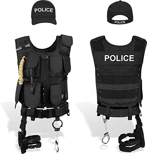 normani SWAT/Security/Police Set mit Weste im Einsatzstyle, Cap, Handschellen und Holster Farbe Police Größe L/Links von normani