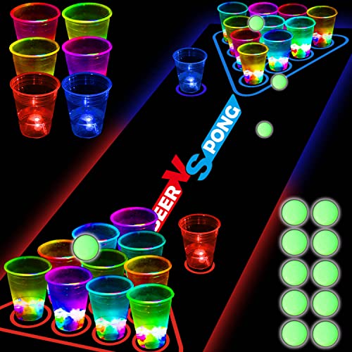 Leuchtende Pong-Tischmatte mit Bechern, Pongs, Partyspiel Leuchtende Pong-Tischmatte mit Bechern, Pongs, Partyspiel von noveltymeme