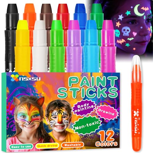 nsxsu12 Farben Halloween Gesichtsfarben Kinderschminken, Abwaschbare kinderschminke stifte, schnelltrocknende Körperfarbe für Geburtstags-Make-up-Partybedarf nsxsu12 Farben Halloween Gesichtsfarben Kinderschminken, Abwaschbare kinderschminke stifte, schnelltrocknende Körperfarbe für Geburtstags-Make-up-Partybedarf von nsxsu
