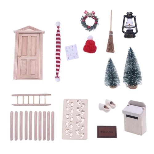 nuanzhiyuan Miniatur Türkranz Weihnachten Dekor Set Magische Holzmöbel Fee Modell Kinder Rollenspiel nuanzhiyuan Miniatur Türkranz Weihnachten Dekor Set Magische Holzmöbel Fee Modell Kinder Rollenspiel von nuanzhiyuan