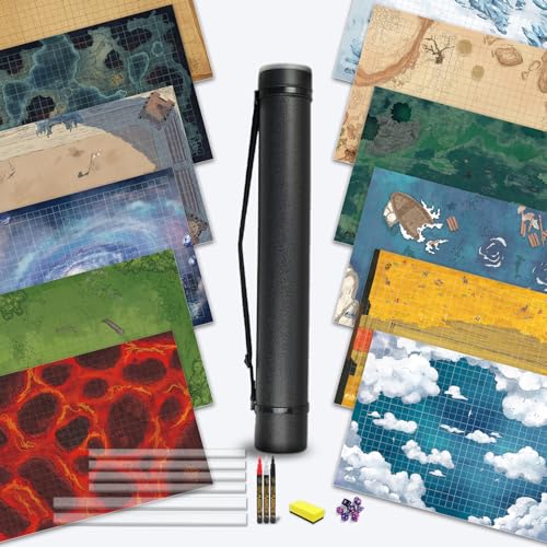 oTTRPGo 6 Stück DND-Karte, 61 x 91,4 cm, trocken abwischbare Kampfmatten, flach liegen, einfachere Clips, doppelseitig, 12 handgemaltes Gelände für die Dungeons & Dragons Rollenspiele, Tischspiel. von oTTRPGo
