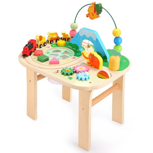 oathx 9-in-1 Motorikspielzeug ab 1 Jahr – Spieltisch mit elektrischem Zug, Perlenlabyrinth, Formsortierer, drehende Zahnräder – Activity Center Baby, Activity Tisch ab 12 Monaten, Holz Lernspielzeug oathx 9-in-1 Motorikspielzeug ab 1 Jahr – Spieltisch mit elektrischem Zug, Perlenlabyrinth, Formsortierer, drehende Zahnräder – Activity Center Baby, Activity Tisch ab 12 Monaten, Holz Lernspielzeug von oathx