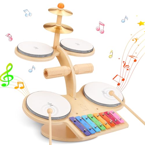oathx Trommel Schlagzeug Spielzeug für Kinder ab 1 2 3 Jahr,Kinderschlagzeug Kindertrommel Set Kleinkind Holz Musikinstrumente Musikspielzeug,Montessori Musik Geschenke für Mädchen Jungen 6-18 Monate von oathx