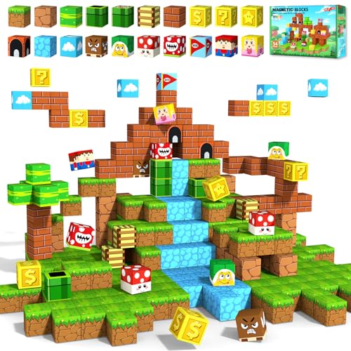 Magnetische Bausteine Spielzeug ab 3 4 5 6 Jahre Magnet Bausteine Baby Spielzeug für Kinder Weihnachten Geburtstag Geschenk Magnetic Blocks Montessori Spielzeug ab 5 6 7 8+ Jahre Mädchen Junge 54St von obakaer