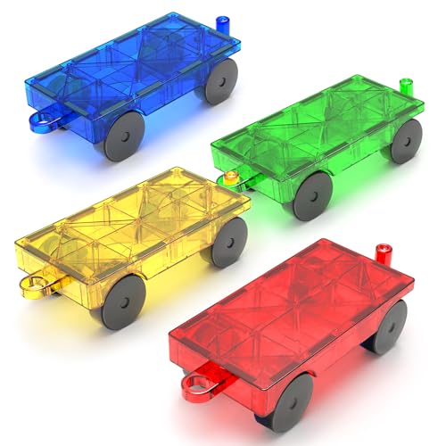 Magnetische Bausteine Spielzeug ab 3 Jahre Kinder, Magnetbausteine für 4-8 Kinder, 4 Stück Magnet Auto Set Bauspielzeug Sensorische Montessori Spielzeug für 3 4 5 6 7 8 Jahre alte Jungen und Mädchen von obakaer