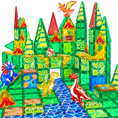 obakaer Magnetische Fliesen Kinderspielzeug Dinosaurier Spielzeug, STEM Magnetbausteine für 3+ Jahre alte Jungen und Mädchen, Sensorische Montessori Spielzeug für 4 5 6 7 Jahre Kleinkinder, 46 Teile von obakaer