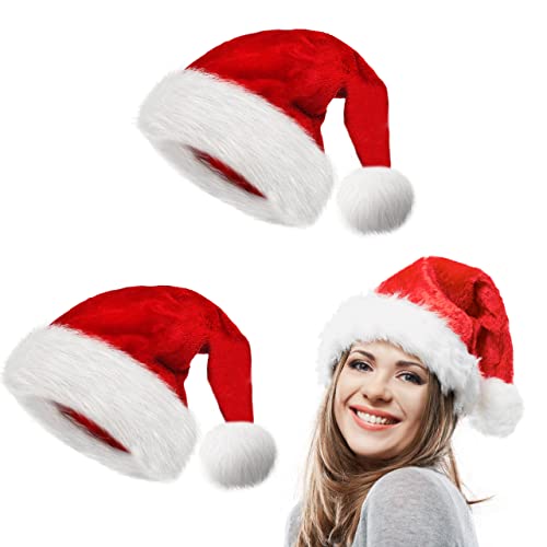 obqo 2 Stück Weihnachtsmütze Erwachsene - Flauschige Plüsch Nikolausmütze für Frauen Männer Extra dicker Samt Nikolaus Weihnachten Weihnachtsmann Mütze für Teenager Weihnachtsfeier Weihnachtszubehör von obqo