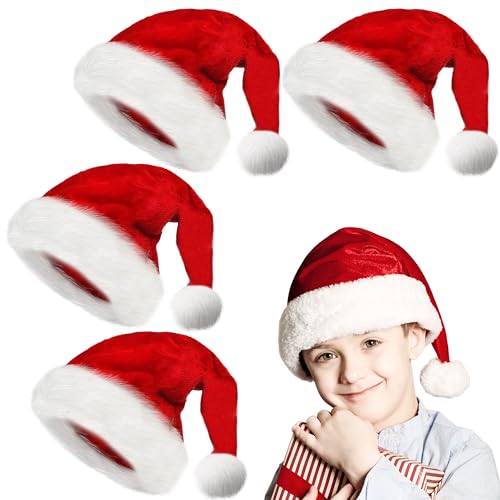 obqo 4 Stück Weihnachtsmütze Kinder - Flauschige Plüsch Nikolausmütze für Mädchen Jungen Extra dicker Samt Nikolaus Weihnachten Weihnachtsmann Mütze für Teenager Weihnachtsfeier Weihnachtszubehör obqo 4 Stück Weihnachtsmütze Kinder - Flauschige Plüsch Nikolausmütze für Mädchen Jungen Extra dicker Samt Nikolaus Weihnachten Weihnachtsmann Mütze für Teenager Weihnachtsfeier Weihnachtszubehör von obqo
