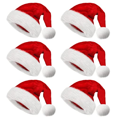 obqo 6 Stück Weihnachtsmütze Erwachsene - Flauschige Plüsch Nikolausmütze für Frauen Männer Extra dicker Samt Nikolaus Weihnachten Weihnachtsmann Mütze für Teenager Weihnachtsfeier Weihnachtszubehör von obqo
