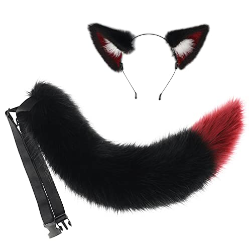 ohodhmnu Anime Schwanz Wolf Ohr Stirnband Halloween Kostüm Cosplay Zubehör Schöne Plüsch Wolf Schwanz Dekorationen von ohodhmnu