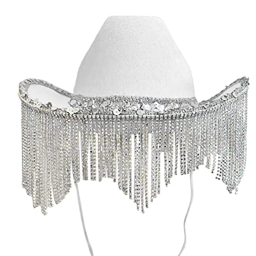 ohodhmnu Cowgirl-Hut mit Strasssteinen, Kuh-Mädchen-Hut mit Pailletten, Strass, Fransen, Erwachsenengröße, Cowboyhut für Party, 3 Farben ohodhmnu Cowgirl-Hut mit Strasssteinen, Kuh-Mädchen-Hut mit Pailletten, Strass, Fransen, Erwachsenengröße, Cowboyhut für Party, 3 Farben von ohodhmnu