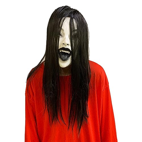 ohodhmnu Gruselige Kopfbedeckung für Damen, Requisite, gruselige weinende Frau, Kopfbedeckung mit langen Haaren, Halloween, Party, Cosplay, Kostüm, Kopfbedeckung, Requisite ohodhmnu Gruselige Kopfbedeckung für Damen, Requisite, gruselige weinende Frau, Kopfbedeckung mit langen Haaren, Halloween, Party, Cosplay, Kostüm, Kopfbedeckung, Requisite von ohodhmnu