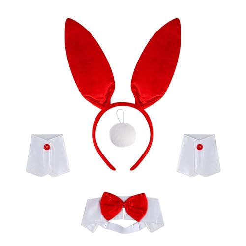 ohodhmnu Hasenohren, Stirnband, Kragen, Fliege, Manschette, Hasenschwanz für Halloween, Cosplay, Party, Osterhasenkostüm-Set für Damen ohodhmnu Hasenohren, Stirnband, Kragen, Fliege, Manschette, Hasenschwanz für Halloween, Cosplay, Party, Osterhasenkostüm-Set für Damen von ohodhmnu