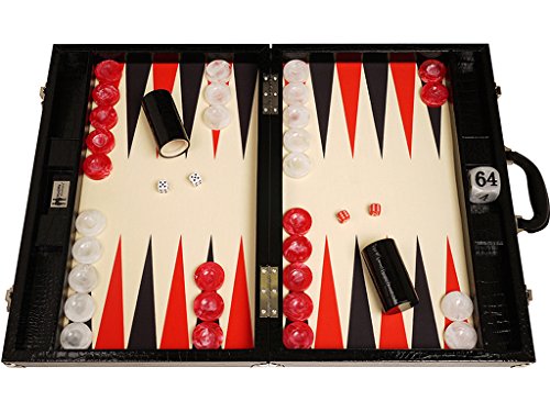 Wycliffe Brothers Backgammon-Turnierset – Schwarzes Kroko mit cremefarbener Spielfläche (Schwarze Points) – Gen III von okoium