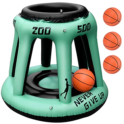 olyee Sommer Pool Basketballkorb Spielzeug für Erwachsene Kinder, Aufblasbares Wasser Basketball Korb Hoop mit 3 Basketbällen & 2 Aufnähern von olyee