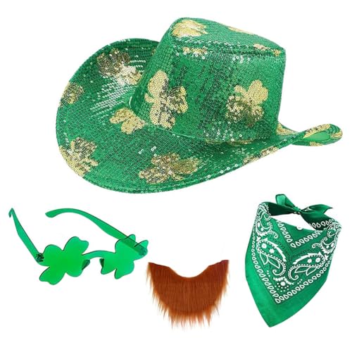 omiinitio 3-teiliges LED Leucht Cowboy Set Für Festivals Mit Grünen Kleeblättern Und Pailletten Designs Für Partyzubehör omiinitio 3-teiliges LED Leucht Cowboy Set Für Festivals Mit Grünen Kleeblättern Und Pailletten Designs Für Partyzubehör von omiinitio