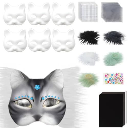 omiinitio 6 Pcs Unbemalten Katzen Masken Set Enthält Pelzige Trim Eye Mesh Stoffaufkleber Zum Malen Unbemalte Maskeradenmaske omiinitio 6 Pcs Unbemalten Katzen Masken Set Enthält Pelzige Trim Eye Mesh Stoffaufkleber Zum Malen Unbemalte Maskeradenmaske von omiinitio
