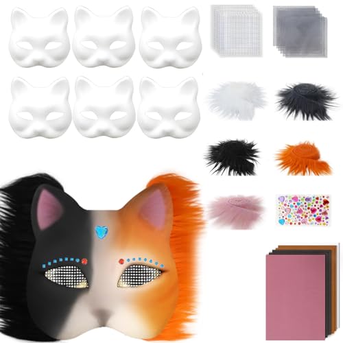 omiinitio 6 Pcs Unbemalten Katzen Masken Set Enthält Pelzige Trim Eye Mesh Stoffaufkleber Zum Malen Unbemalte Maskeradenmaske omiinitio 6 Pcs Unbemalten Katzen Masken Set Enthält Pelzige Trim Eye Mesh Stoffaufkleber Zum Malen Unbemalte Maskeradenmaske von omiinitio