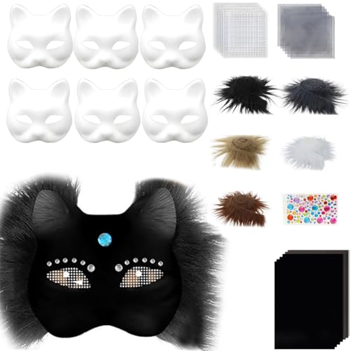 omiinitio 6 Pcs Unbemalten Katzen Masken Set Enthält Pelzige Trim Eye Mesh Stoffaufkleber Zum Malen Unbemalte Maskeradenmaske omiinitio 6 Pcs Unbemalten Katzen Masken Set Enthält Pelzige Trim Eye Mesh Stoffaufkleber Zum Malen Unbemalte Maskeradenmaske von omiinitio