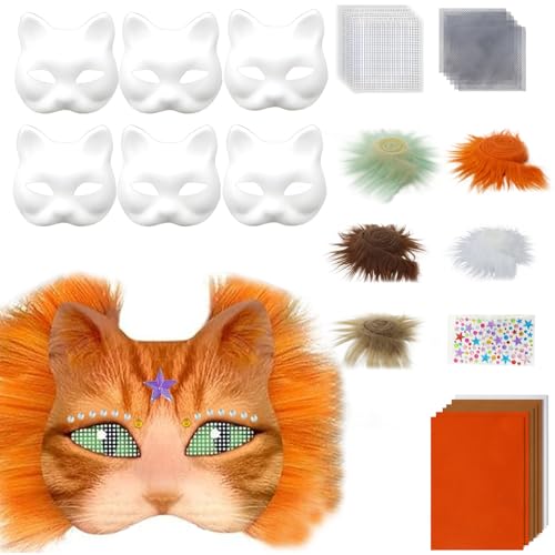 omiinitio 6 Pcs Unbemalten Katzen Masken Set Enthält Pelzige Trim Eye Mesh Stoffaufkleber Zum Malen Unbemalte Maskeradenmaske omiinitio 6 Pcs Unbemalten Katzen Masken Set Enthält Pelzige Trim Eye Mesh Stoffaufkleber Zum Malen Unbemalte Maskeradenmaske von omiinitio