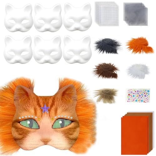 omiinitio 6 Pcs Unbemalten Katzen Masken Set Enthält Pelzige Trim Eye Mesh Stoffaufkleber Zum Malen Unbemalte Maskeradenmaske omiinitio 6 Pcs Unbemalten Katzen Masken Set Enthält Pelzige Trim Eye Mesh Stoffaufkleber Zum Malen Unbemalte Maskeradenmaske von omiinitio