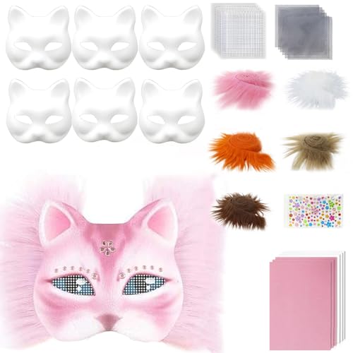 omiinitio 6 Pcs Unbemalten Katzen Masken Set Enthält Pelzige Trim Eye Mesh Stoffaufkleber Zum Malen Unbemalte Maskeradenmaske omiinitio 6 Pcs Unbemalten Katzen Masken Set Enthält Pelzige Trim Eye Mesh Stoffaufkleber Zum Malen Unbemalte Maskeradenmaske von omiinitio