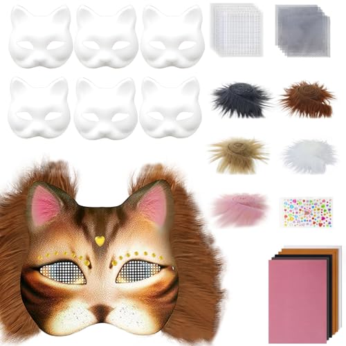 omiinitio 6 Pcs Unbemalten Katzen Masken Set Enthält Pelzige Trim Eye Mesh Stoffaufkleber Zum Malen Unbemalte Maskeradenmaske omiinitio 6 Pcs Unbemalten Katzen Masken Set Enthält Pelzige Trim Eye Mesh Stoffaufkleber Zum Malen Unbemalte Maskeradenmaske von omiinitio