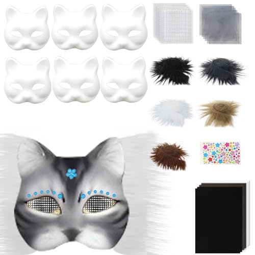 omiinitio 6 Pcs Unbemalten Katzen Masken Set Enthält Pelzige Trim Eye Mesh Stoffaufkleber Zum Malen Unbemalte Maskeradenmaske omiinitio 6 Pcs Unbemalten Katzen Masken Set Enthält Pelzige Trim Eye Mesh Stoffaufkleber Zum Malen Unbemalte Maskeradenmaske von omiinitio