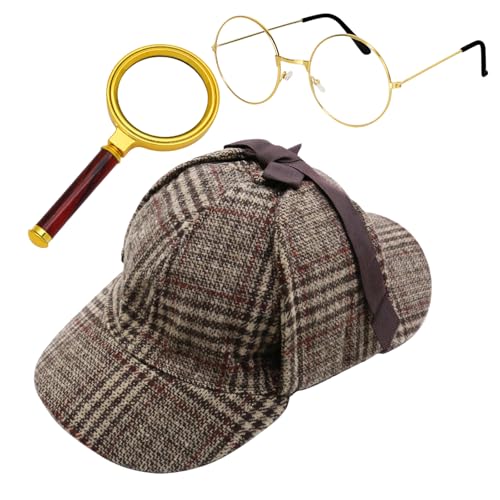 omiinitio Erwachsene Detektiv Kostüm Detektiv Halloween Kostüm Private Investigator Kostümzubehör Vergrößerung Glas Brillen Detektiv Kostüm Set von omiinitio