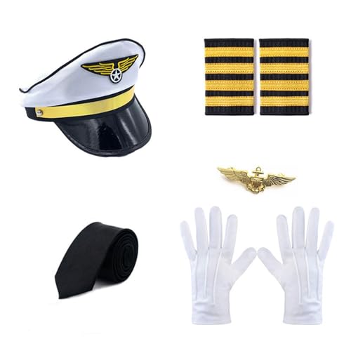 omiinitio Flugbegleiter Kostüm Captain Outfits Kapitän Uniform Gossible Halshalle Handschuhe Stewardess Cosplay Accessoires Airline Captain Captain Kostüm von omiinitio