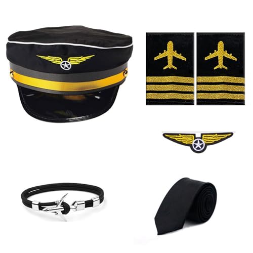 omiinitio Flugbegleiter Kostüm Captain Outfits Kapitän Uniform Gossible Halshalle Handschuhe Stewardess Cosplay Accessoires Airline Captain Captain Kostüm von omiinitio