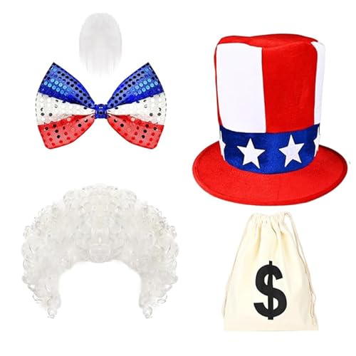 omiinitio Männer Cosplay Onkel Patriotisches Kostüm Umfasst Bowtie Barts Und Money Bag Erwachsener Onkel Patriotischer Outfits Patriotischer Event Kee von omiinitio