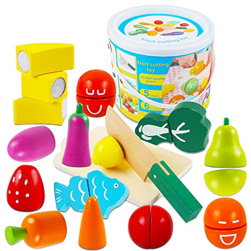 ﻿Hölzernes Geschnittenes Obst und Gemüse als Spielzeug Küche Simulation Bildungs Spielzeug für Kinder im Vorschulalter Kleinkinder Jungen Mädchen für Geeignet für ab 2 Jahren Kindertagsgeschenke von omyzam