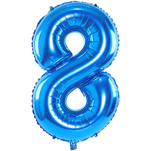 Luftballon Geburtstag Zahl 8 Blau, 100 cm Riesen Folienballon Zahl 8, Geburtstagsdeko Blau Junge, Fliegt mit Helium, Ballon Zahl Deko zum 7. Geburtstag, Hochzeit, Jubiläum, Fest, Party Dekoration von onehous