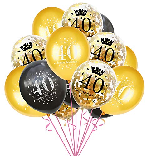 onehous Luftballon 40 Geburtstag Schwarz Gold, 40 Jahre Geburtstag Deko, Geburtstagsdeko 40 Jahre Mann Frau, Deko zum 40 Geburtstag Ballon Schwarz Gold Konfetti, 40. Geburtstag Jubiläum Party Ballons von onehous