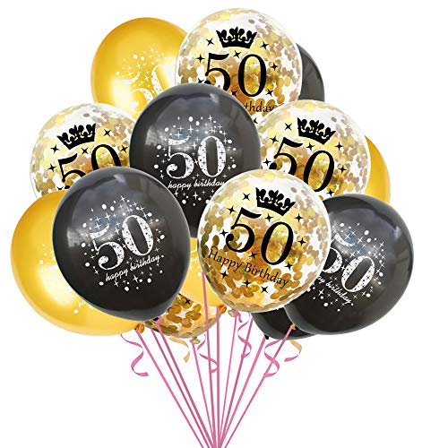 Luftballon 50 Geburtstag Schwarz Gold, 50 Jahre Geburtstag Deko, Geburtstagsdeko 50 Jahre Mann Frau, Deko zum 50 Geburtstag Ballon Schwarz Gold Konfetti, 50. Geburtstag Jubiläum Party Ballons von onehous