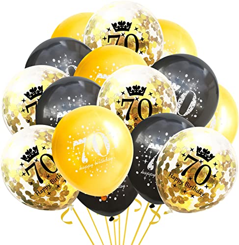 onehous Luftballon 70 Geburtstag Schwarz Gold, 70 Jahre Geburtstag Deko, Geburtstagsdeko 70 Jahre Mann Frau, Deko zum 70 Geburtstag Ballon Schwarz Gold Konfetti, 70. Geburtstag Jubiläum Party Ballons von onehous