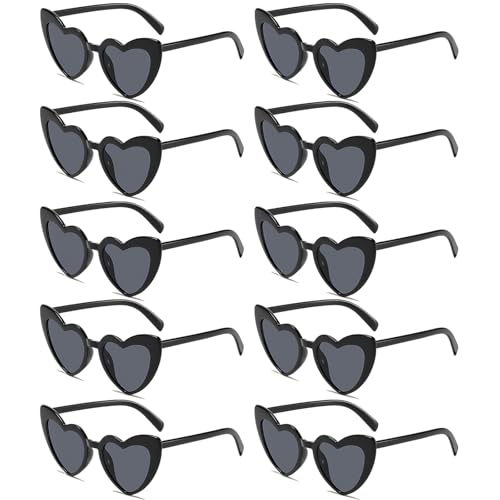 oooaooo 10 Stück Herz Sonnenbrille Set, Schwarz Sonnenbrillen Herz, Sonnenbrille Herzform Herzbrillen, Partybrillen Brille Modisch Party Brillen Für Hochzeiten Dekorationen Partys von oooaooo