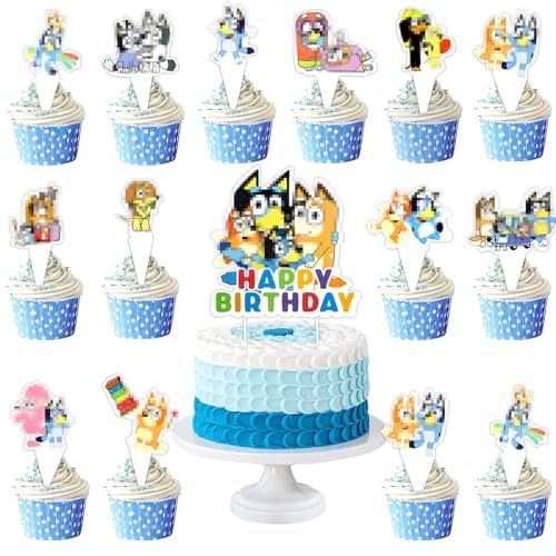 25 Stück Blue Dog Cupcake Toppers,Tortendeko Geburtstag,Blue Dog Cake Topper,Dog Kuchendeko,Blue Dog Kuchen Deko,Cupcake Toppers Junge&Mädchen,für Tortendeko,Party Dekorationen für Kinder von oosheon